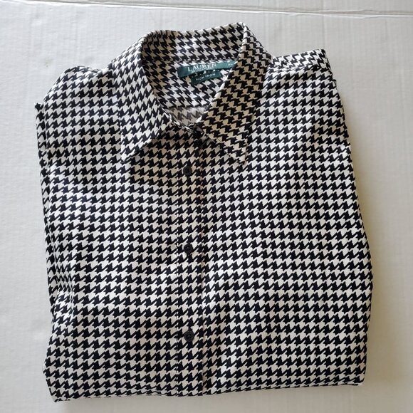 Lauren Ralph Lauren Non Iron Button Up Shirt Black/Ivory Houndstooth Size XL - Picture 7 of 15